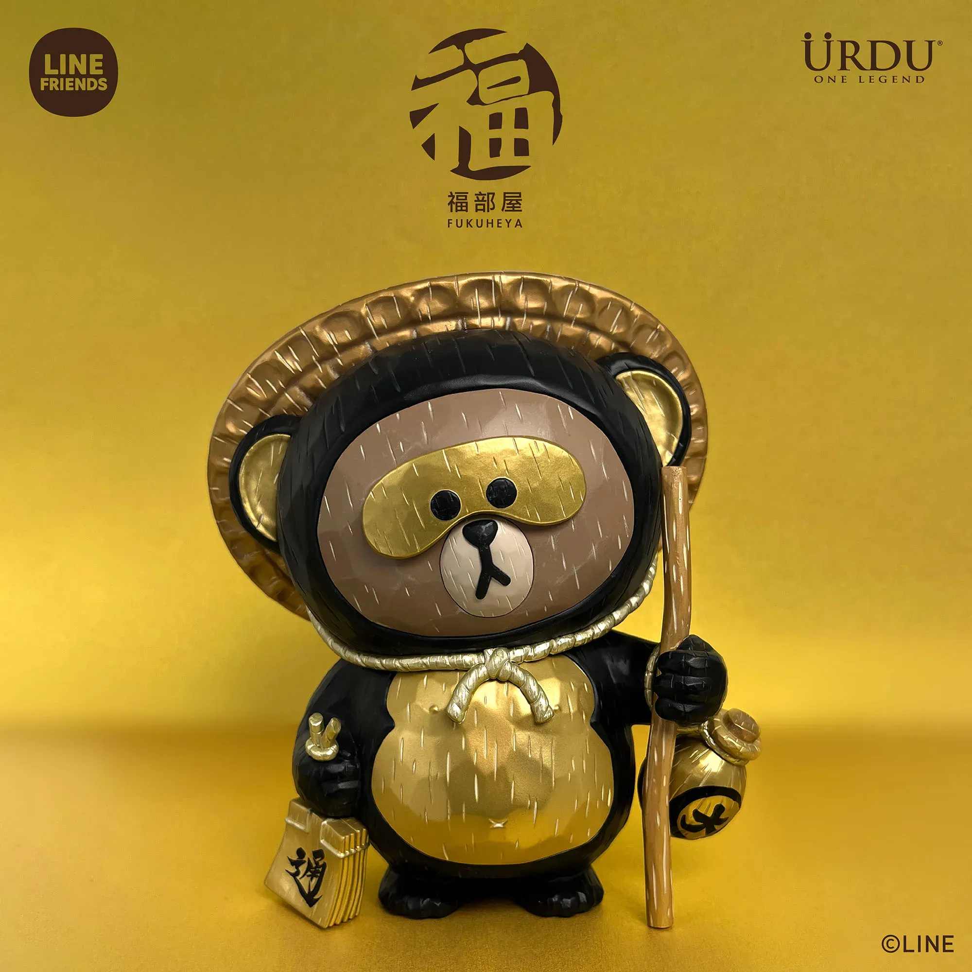 LINE FRIENDS meets URDU FUKUHEYA - TANUKI - BROWN (BLACK & GOLD VER.)